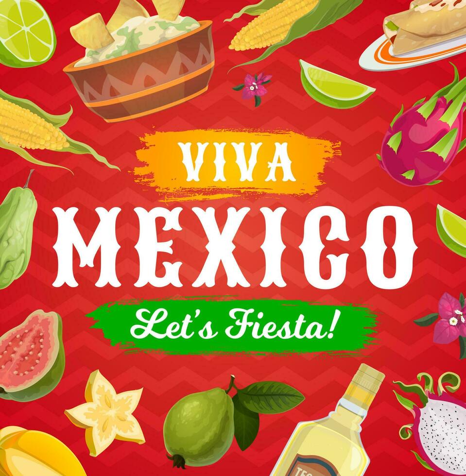 viva Mexico feest partij voedsel en drinken achtergrond vector