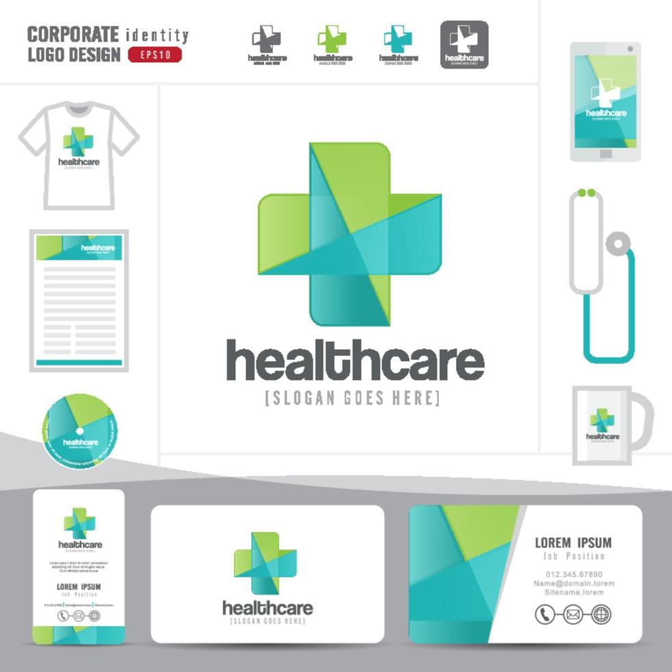 logo ontwerp medische gezondheidszorg of ziekenhuis- en visitekaartjesjabloon, schoon en modern patroon vector