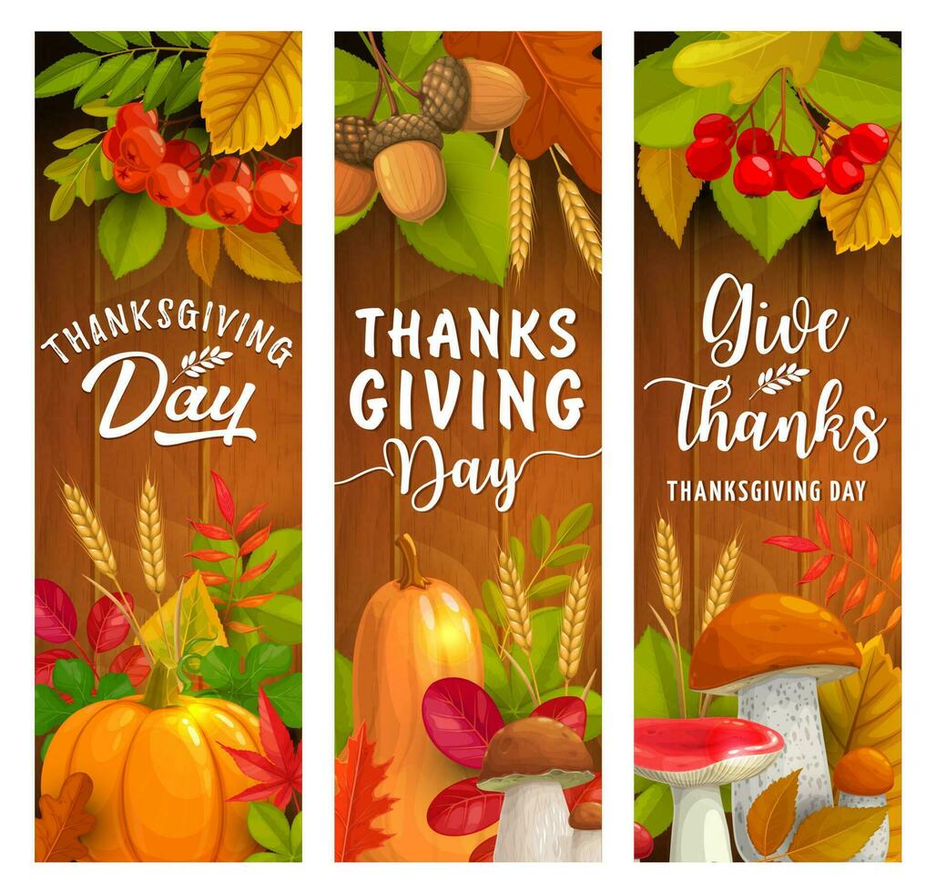 dankzegging dag banners van herfst oogst vakantie vector