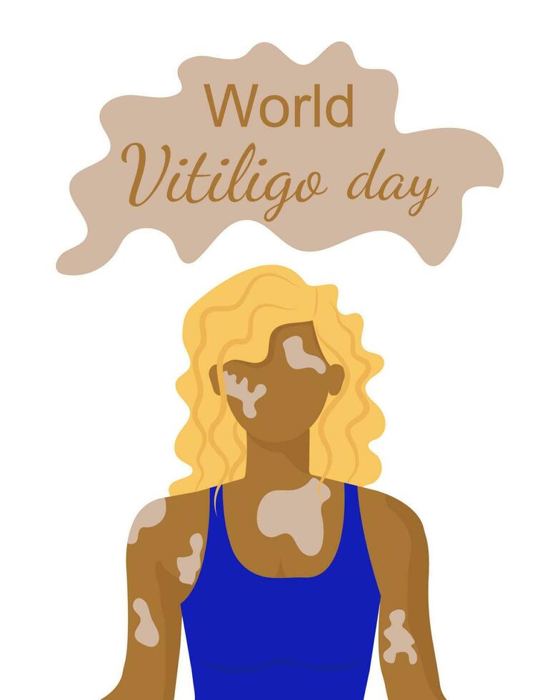 wereld vitiligo dag. gezichtsloos meisje met vitiligo Aan wit achtergrond. vector illustratie.