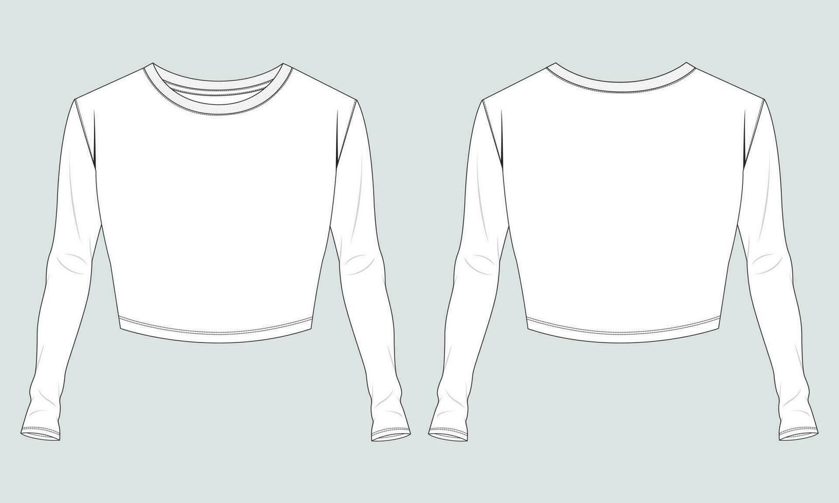 lang mouw t overhemd tops blouse technisch tekening mode vlak schetsen vector illustratie sjabloon voor Dames geïsoleerd Aan grijs achtergrond