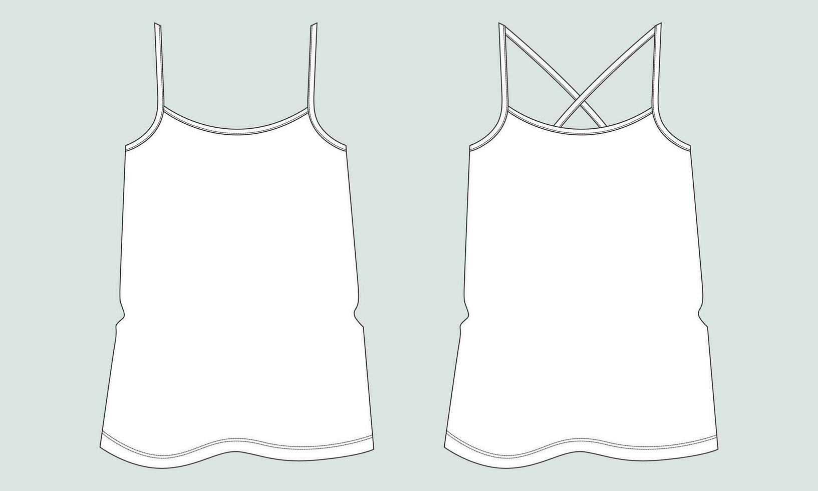 Dames tank tops technisch tekening mode vlak schetsen vector illustratie sjabloon voorkant en terug keer bekeken. kleding ontwerp vector illustratie bespotten omhoog voor Dames