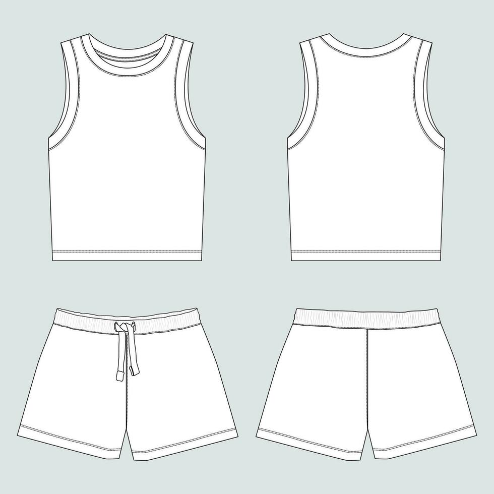 tank tops met shorts hijgen vector illustratie sjabloon voorkant en terug keer bekeken geïsoleerd Aan wit achtergrond