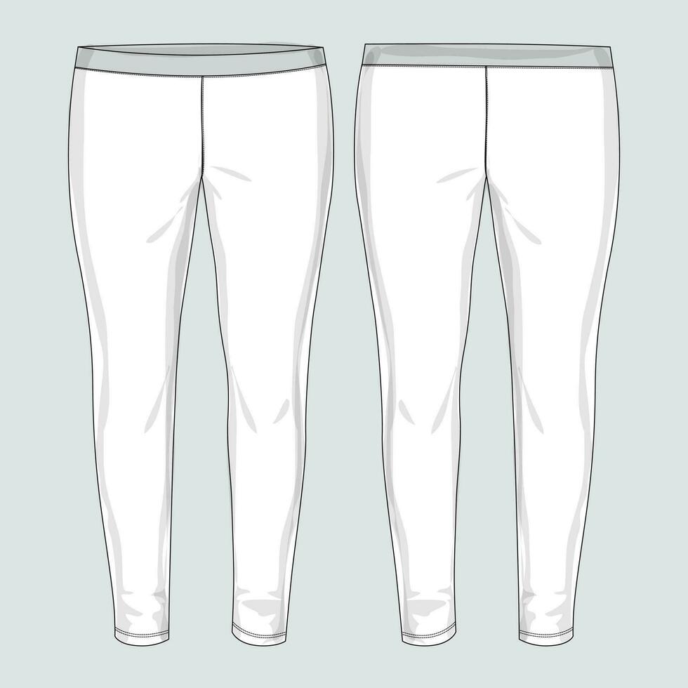 leggings broek mode vlak schetsen vector illustratie sjabloon voorkant en terug visie geïsoleerd Aan grijs achtergrond. meisjes lang legging bespotten omhoog voor vrouwen unisex