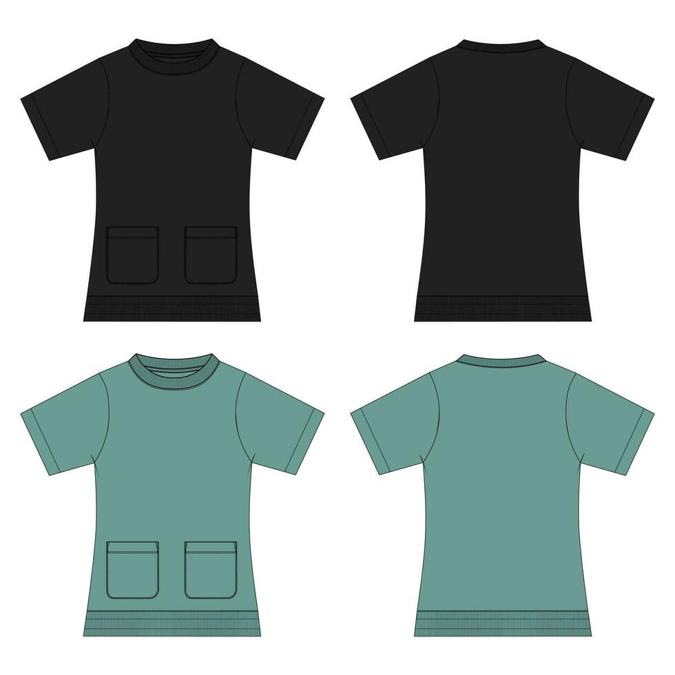sweater voor vrouwen technisch tekening mode vlak schetsen vector illustratie zwart en groen kleur sjabloon voorkant en terug keer bekeken