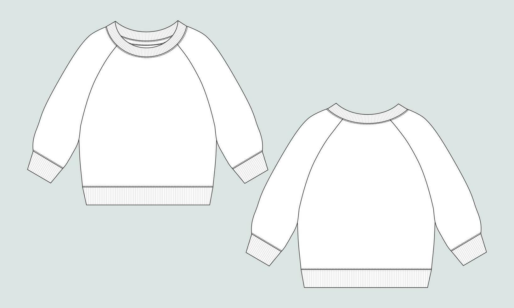 lang mouw sweater technisch tekening mode vlak schetsen vector sjabloon voor Mannen. trui jurk ontwerp bespotten omhoog voorkant en terug keer bekeken