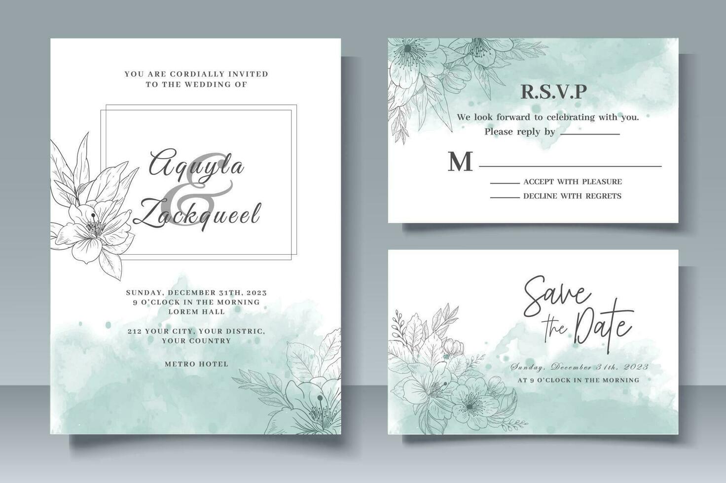bruiloft uitnodigingskaart met hand getrokken florale decoratie vector