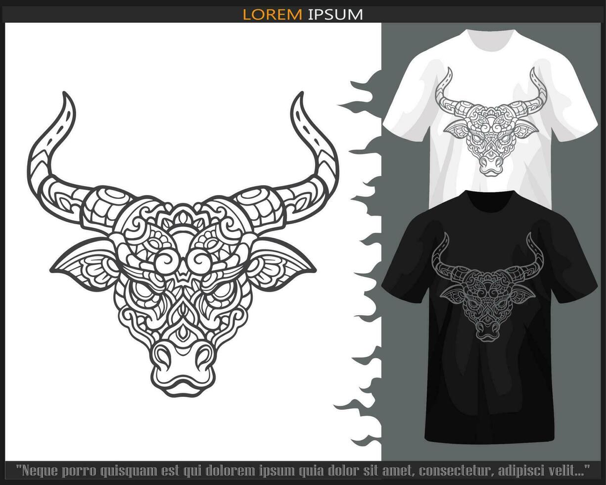 stier hoofd mandala kunsten geïsoleerd Aan zwart en wit t shirt. vector