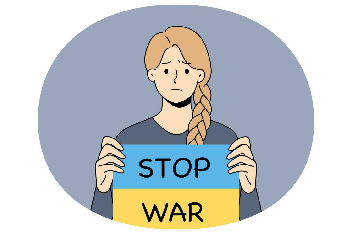 verdrietig meisje houden banier met hou op oorlog tekst vector