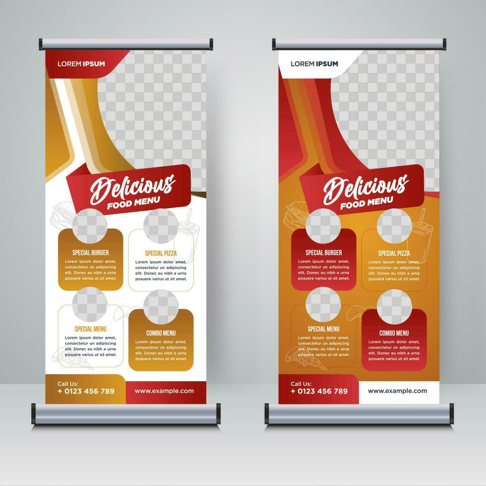 eten en restaurant roll-up banner ontwerpsjabloon vector