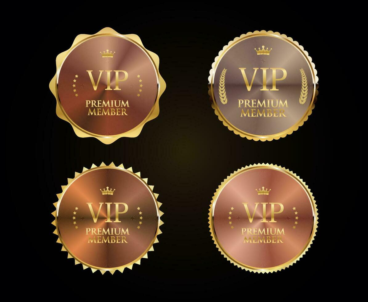 gouden insigne vip premie lid ontwerp geïsoleerd Aan zwart achtergrond vector