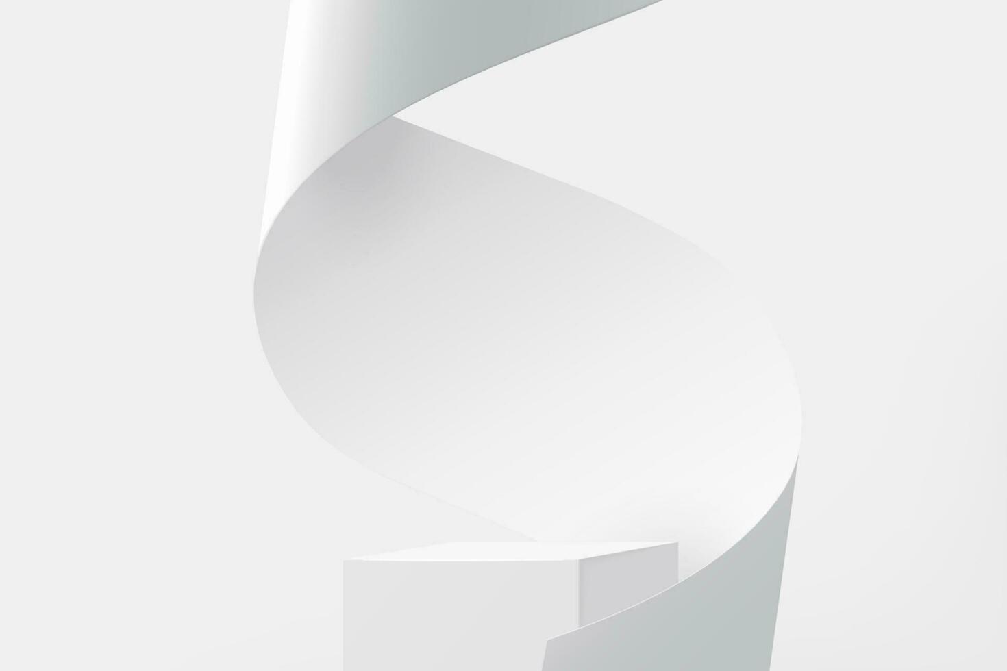 3d voetstuk podium met wit papier kolken stromen Aan wit studio achtergrond, Product Scherm stadium in 3d illustratie vector