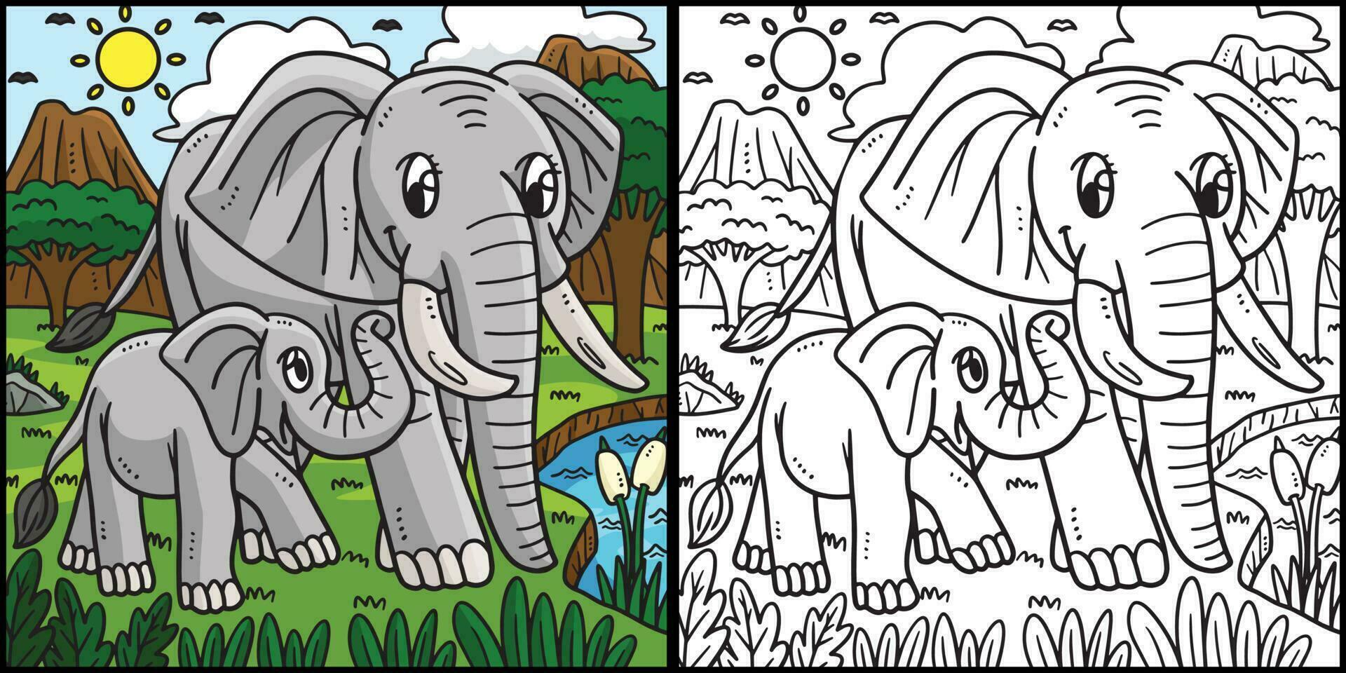 moeder olifant en baby olifant illustratie vector