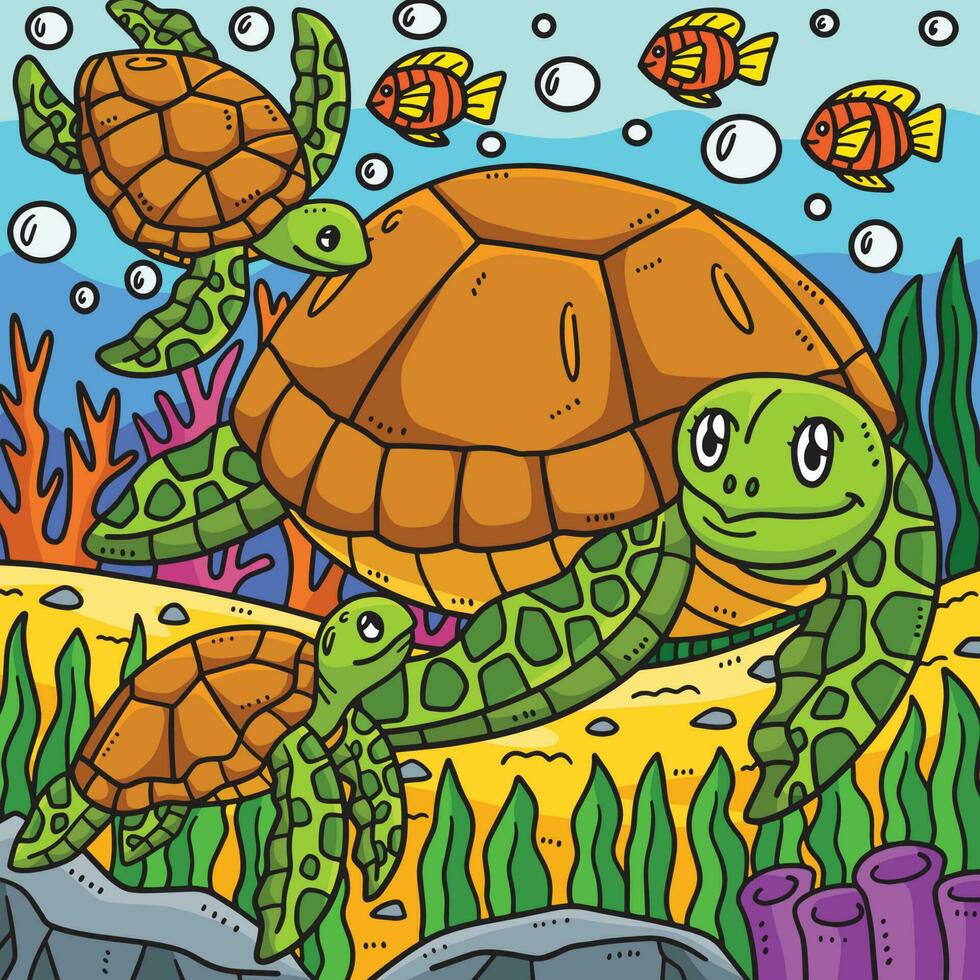 moeder schildpad en hatchling gekleurde tekenfilm vector