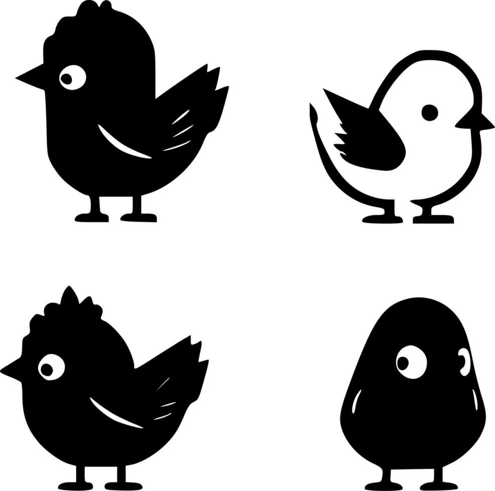 kippen - zwart en wit geïsoleerd icoon - vector illustratie