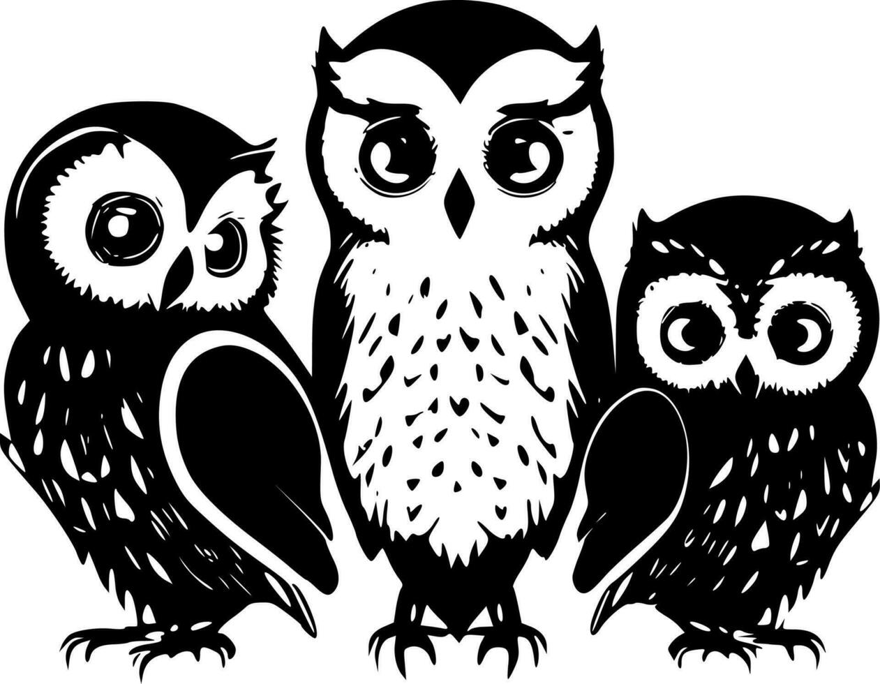 uilen - zwart en wit geïsoleerd icoon - vector illustratie