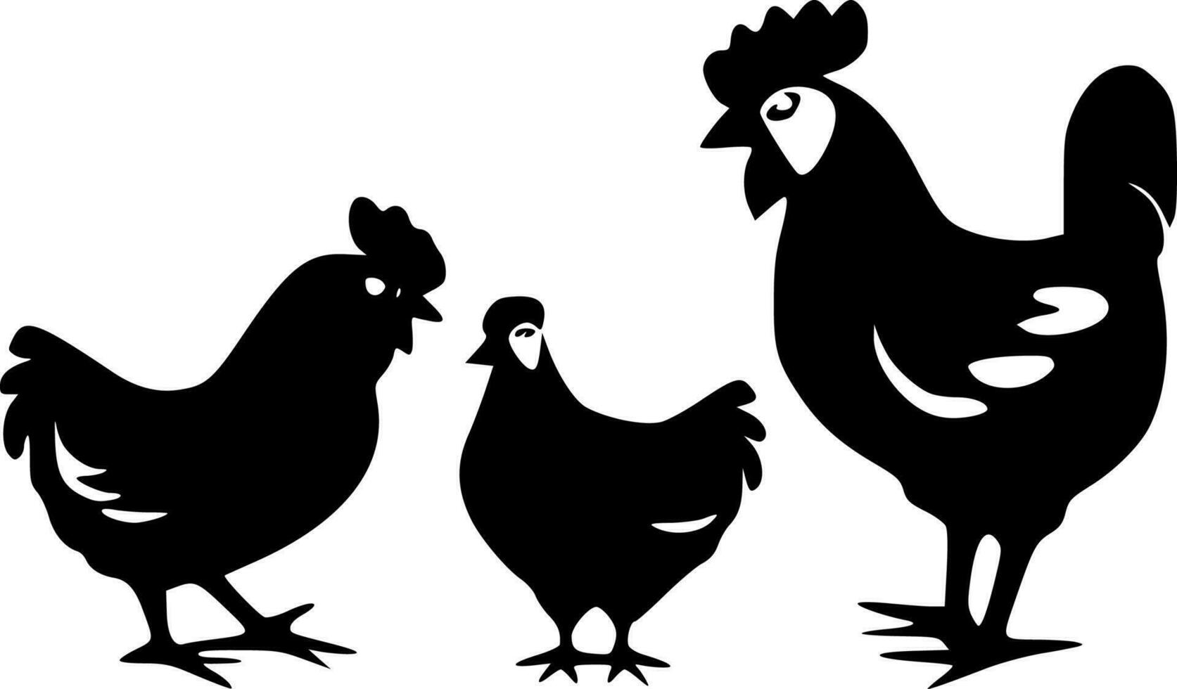 kippen - zwart en wit geïsoleerd icoon - vector illustratie