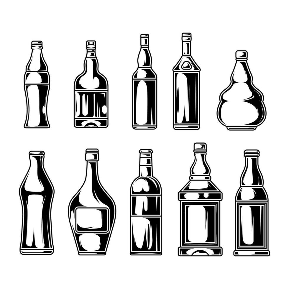 reeks van fles icoon vector illustratie. zwart en wit. fit voor logo, icoon, symbool, sticker. vector eps 10