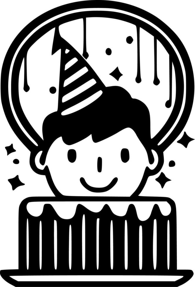 verjaardag - zwart en wit geïsoleerd icoon - vector illustratie