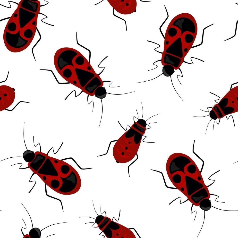 naadloos patroon rood kever soldaat met zwart dots en vlekken Aan een wit achtergrond. vector illustratie van lieveheersbeestje, bedwants insect.