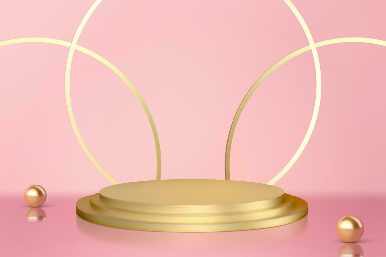 aantrekkelijk gouden kleur stadium voor Product Scherm met ding ring en parels decoratie vector