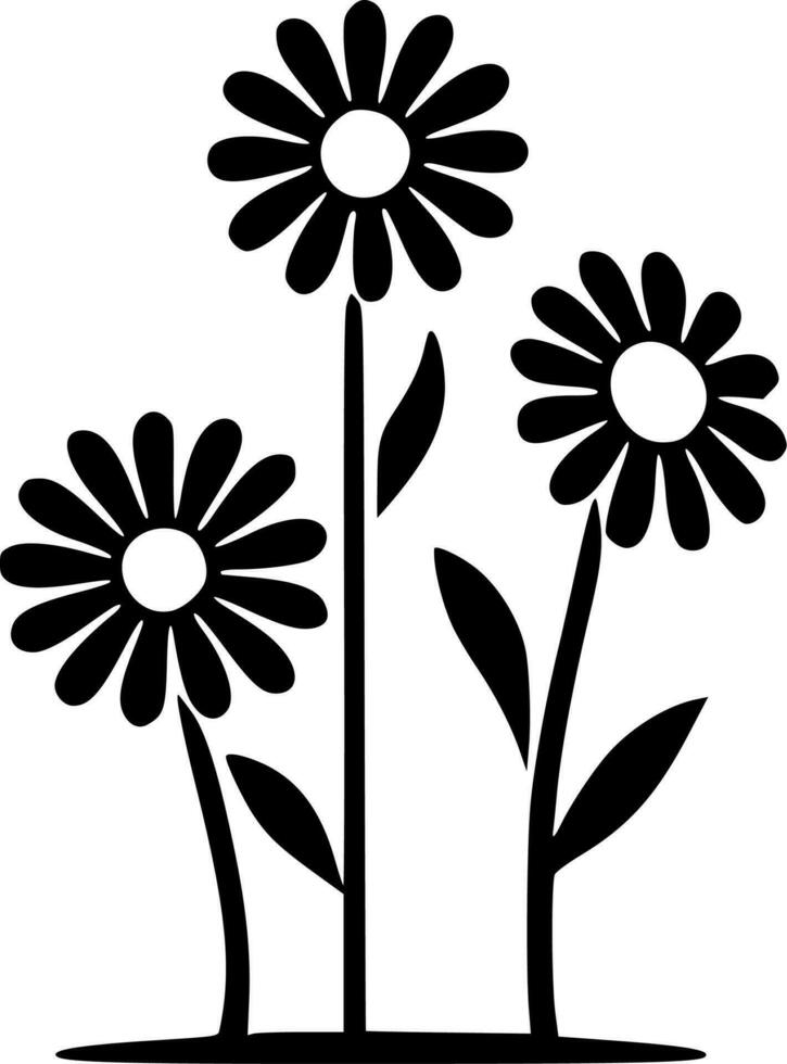 bloemen - zwart en wit geïsoleerd icoon - vector illustratie