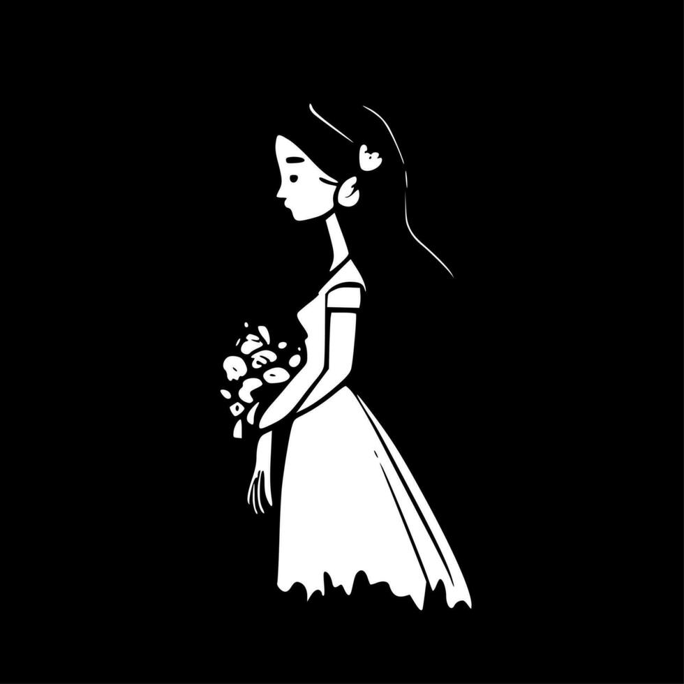 bruidsmeisje - zwart en wit geïsoleerd icoon - vector illustratie