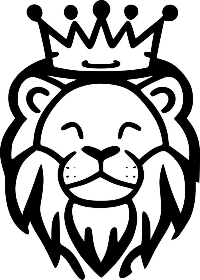 leeuw kroon tekenfilm - zwart en wit geïsoleerd icoon - vector illustratie