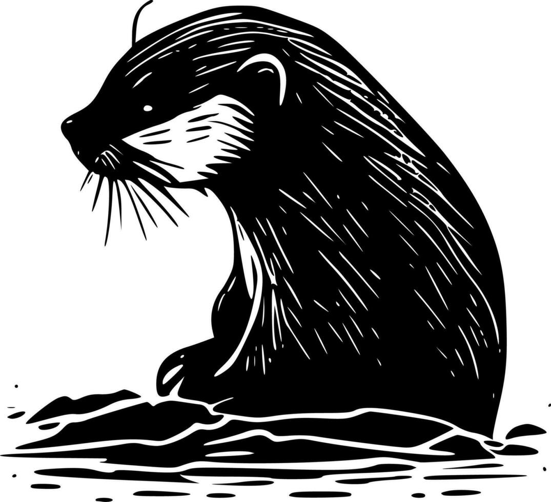 Otter - zwart en wit geïsoleerd icoon - vector illustratie