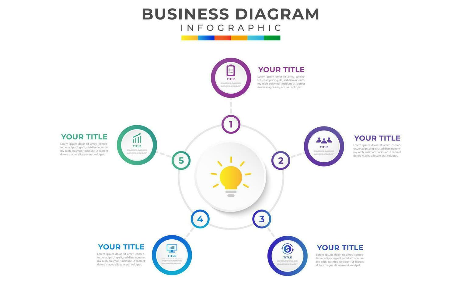 5 stappen modern geest kaart diagram met cirkel en bedrijf icoon vector