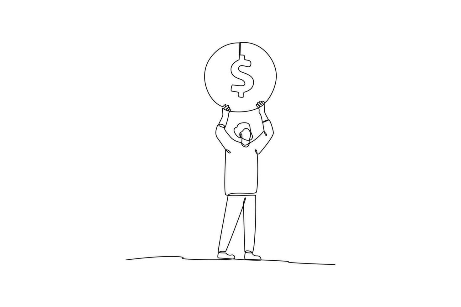 doorlopend een lijn tekening Mens houdt omhoog geld. financieel geletterdheid concept single lijn tekening ontwerp grafisch vector illustratie