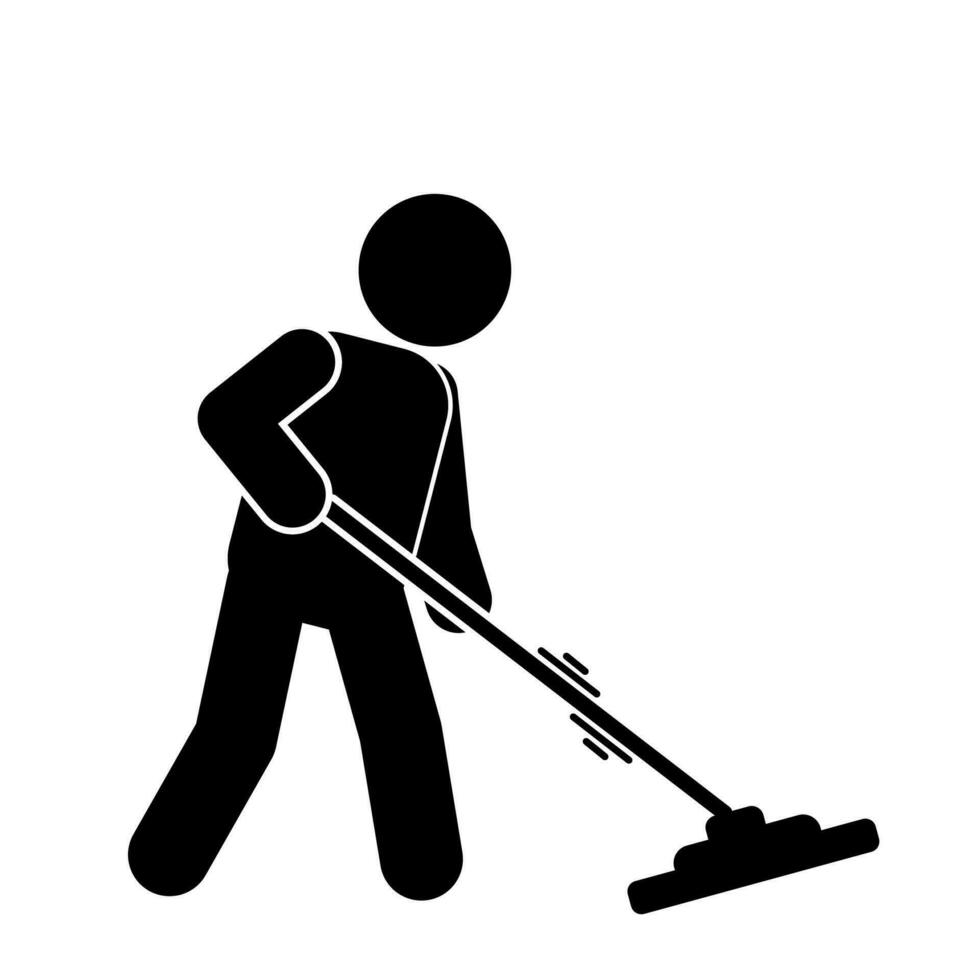 schoonmaakster schoonmaak en het wassen huis pictogram, stok figuur. schoonmaak illustratie vector