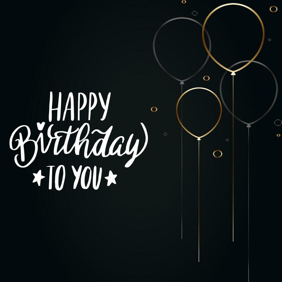 gelukkig verjaardag gouden lijn ballonnen met zwart achtergrond vector