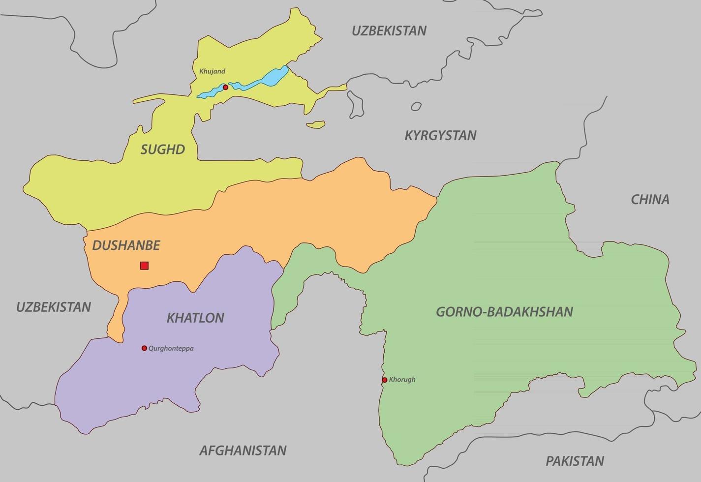 tajikistan kaart met staten vector