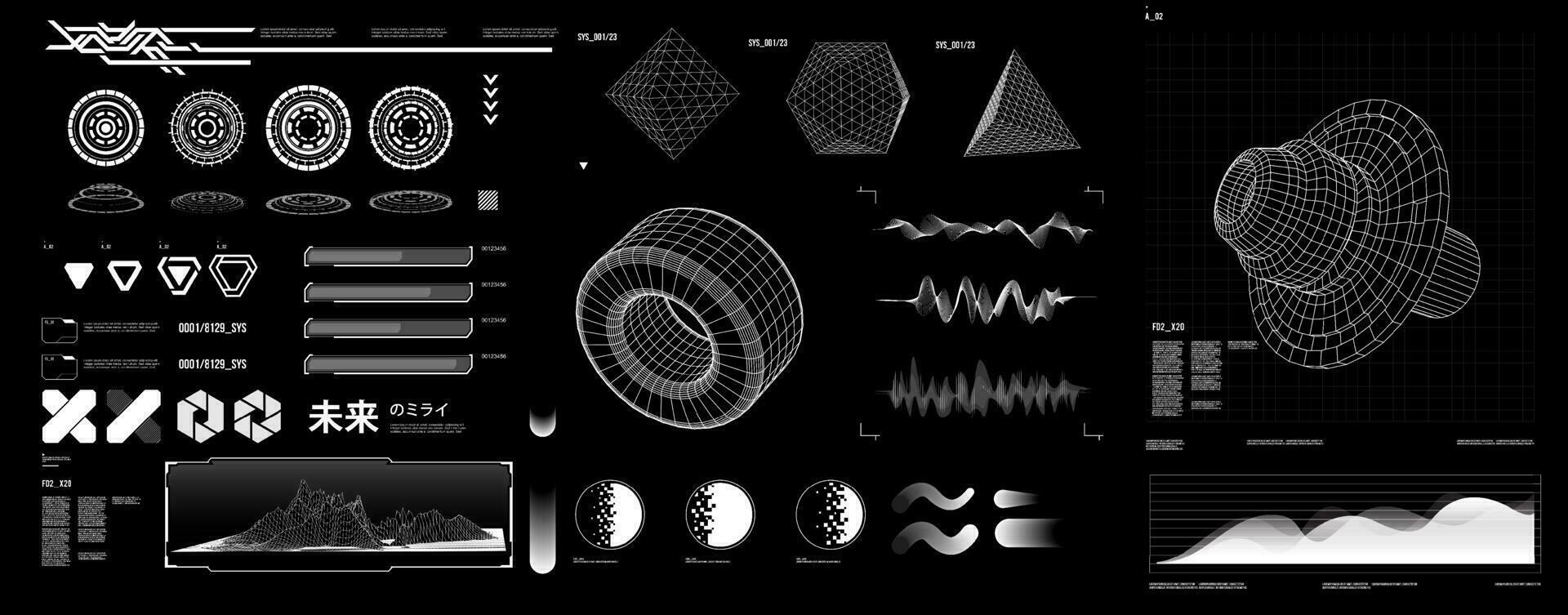 futuristische vorm element hoezo, gui, wetenschap fictie, cyberpunk, retrofuturisme, concept, dampgolf abstract element vector