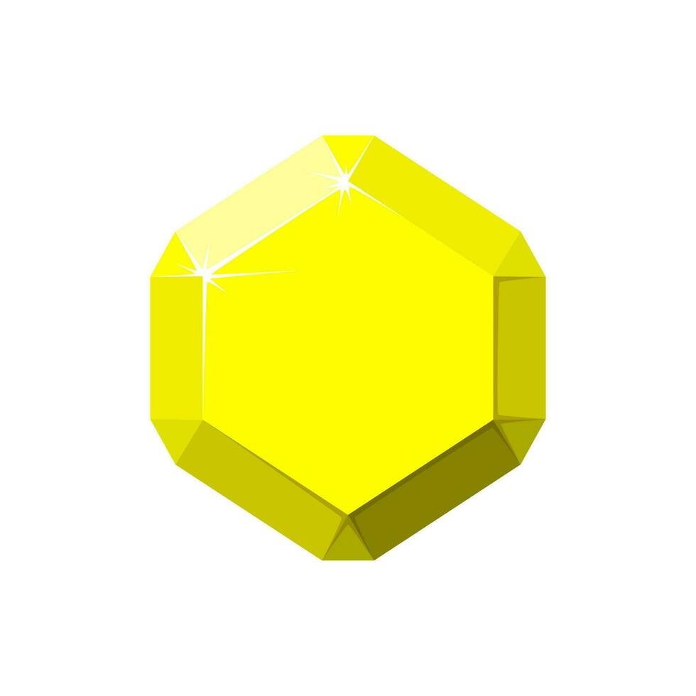 zeshoek geel edelsteen. kwarts top visie. tekenfilm vector illustratie
