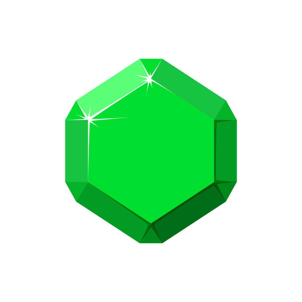 zeshoek groen edelsteen. smaragd top visie. tekenfilm vector illustratie
