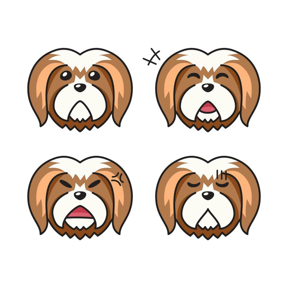 reeks van karakter lhasa apso hond gezichten tonen verschillend emoties vector