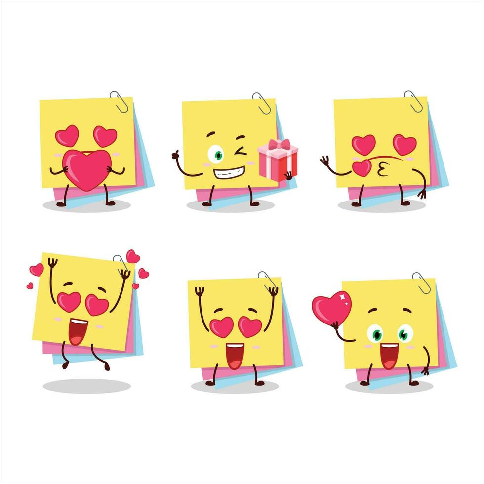 kleverig aantekeningen papier tekenfilm karakter met liefde schattig emoticon vector