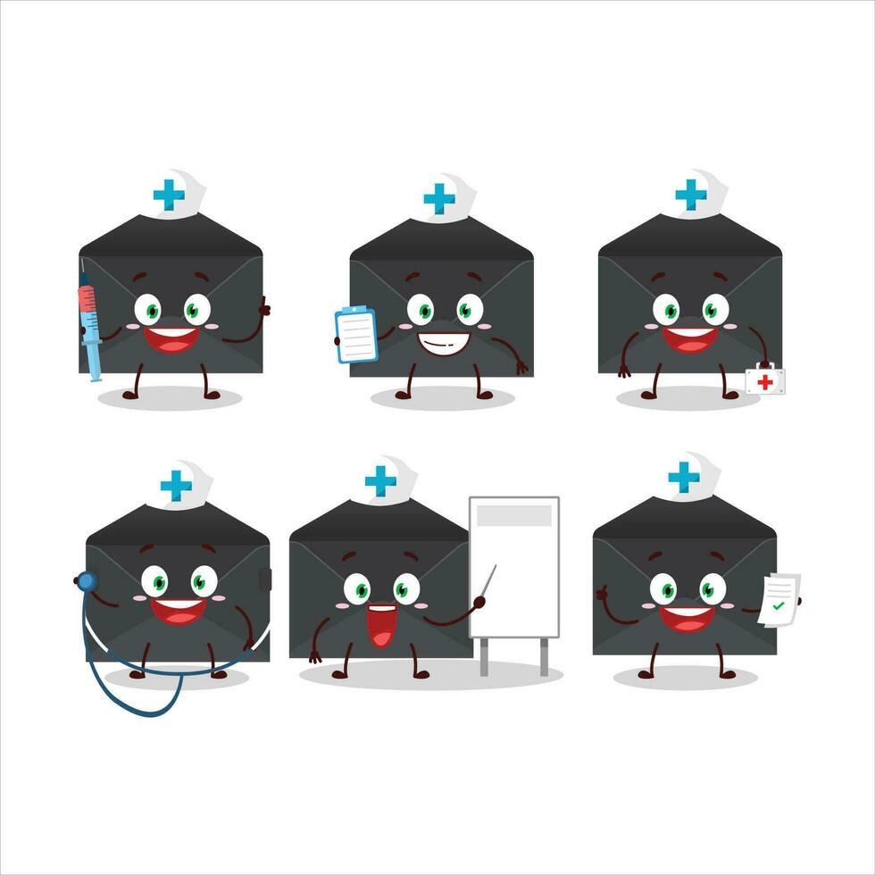 dokter beroep emoticon met zwart envelop tekenfilm karakter vector