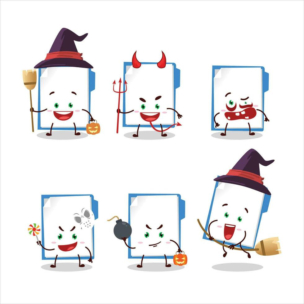 halloween uitdrukking emoticons met tekenfilm karakter van blauw manilla map vector