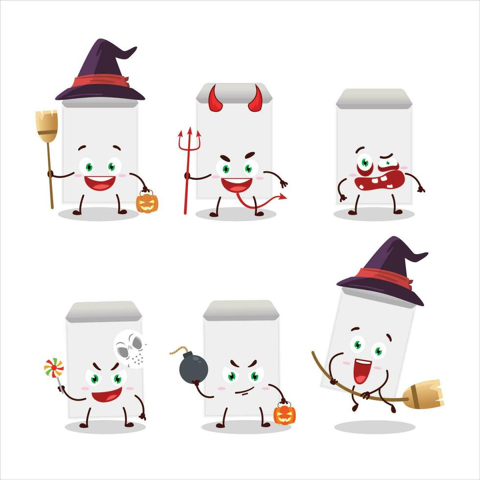 halloween uitdrukking emoticons met tekenfilm karakter van wit envelop vector