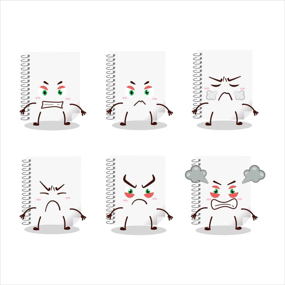 spiraal blanco wit notebooks tekenfilm karakter met divers boos uitdrukkingen vector