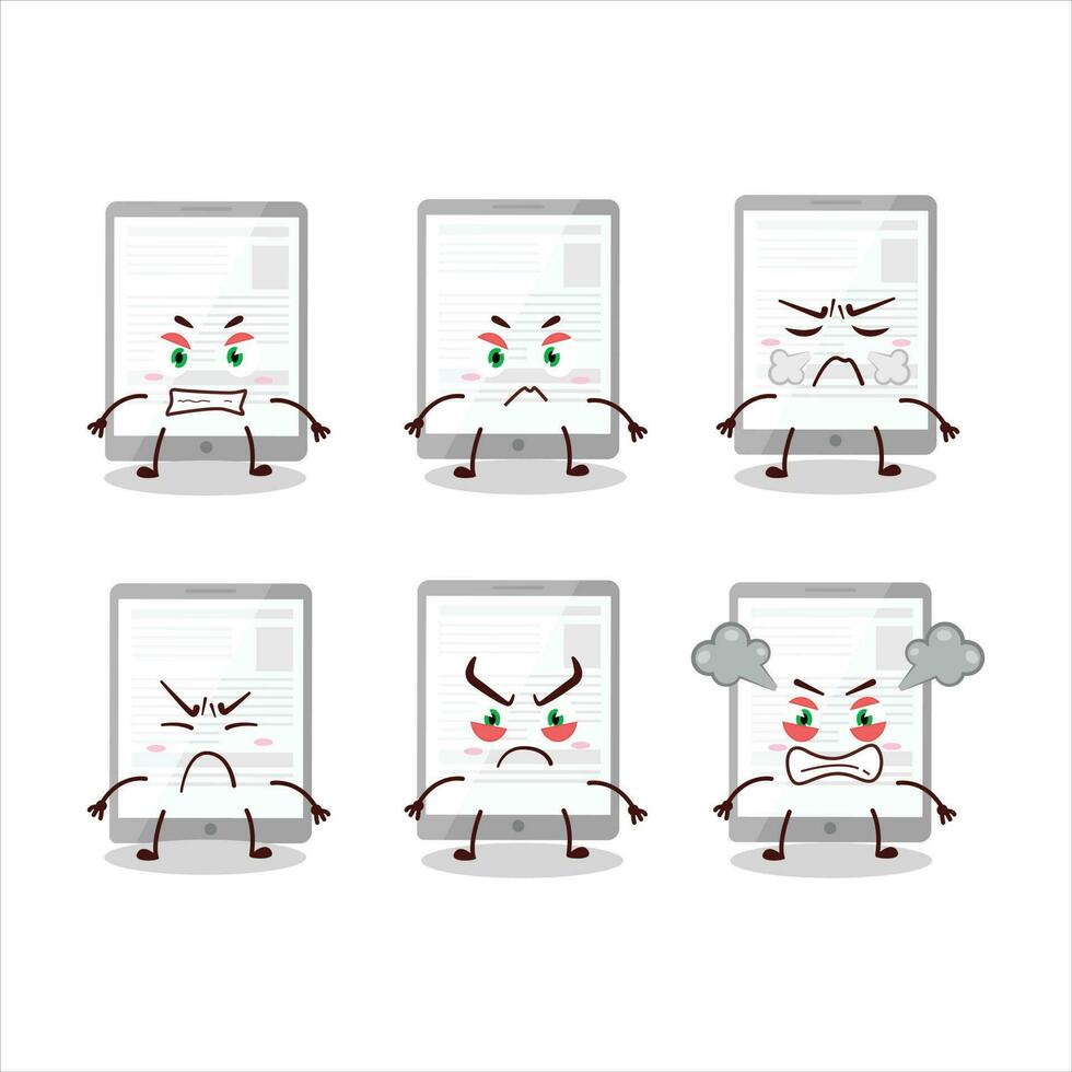 nieuws in tablet tekenfilm karakter met divers boos uitdrukkingen vector