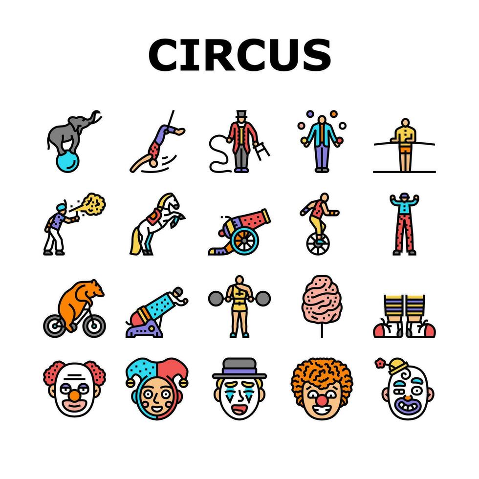 circus carnaval wijnoogst tonen pictogrammen reeks vector