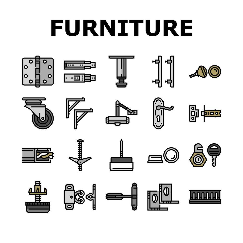 hardware meubilair uitrusting pictogrammen reeks vector