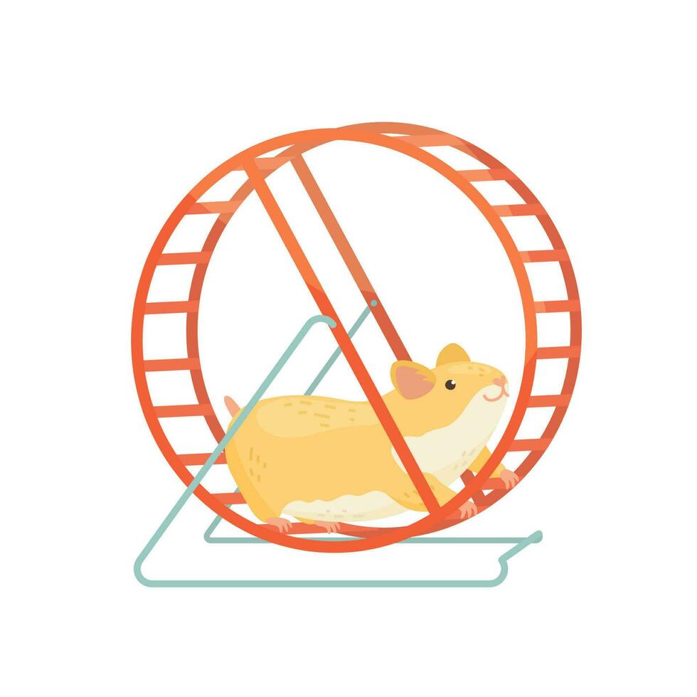 hamster rennen in de wiel. vector tekenfilm illustratie.