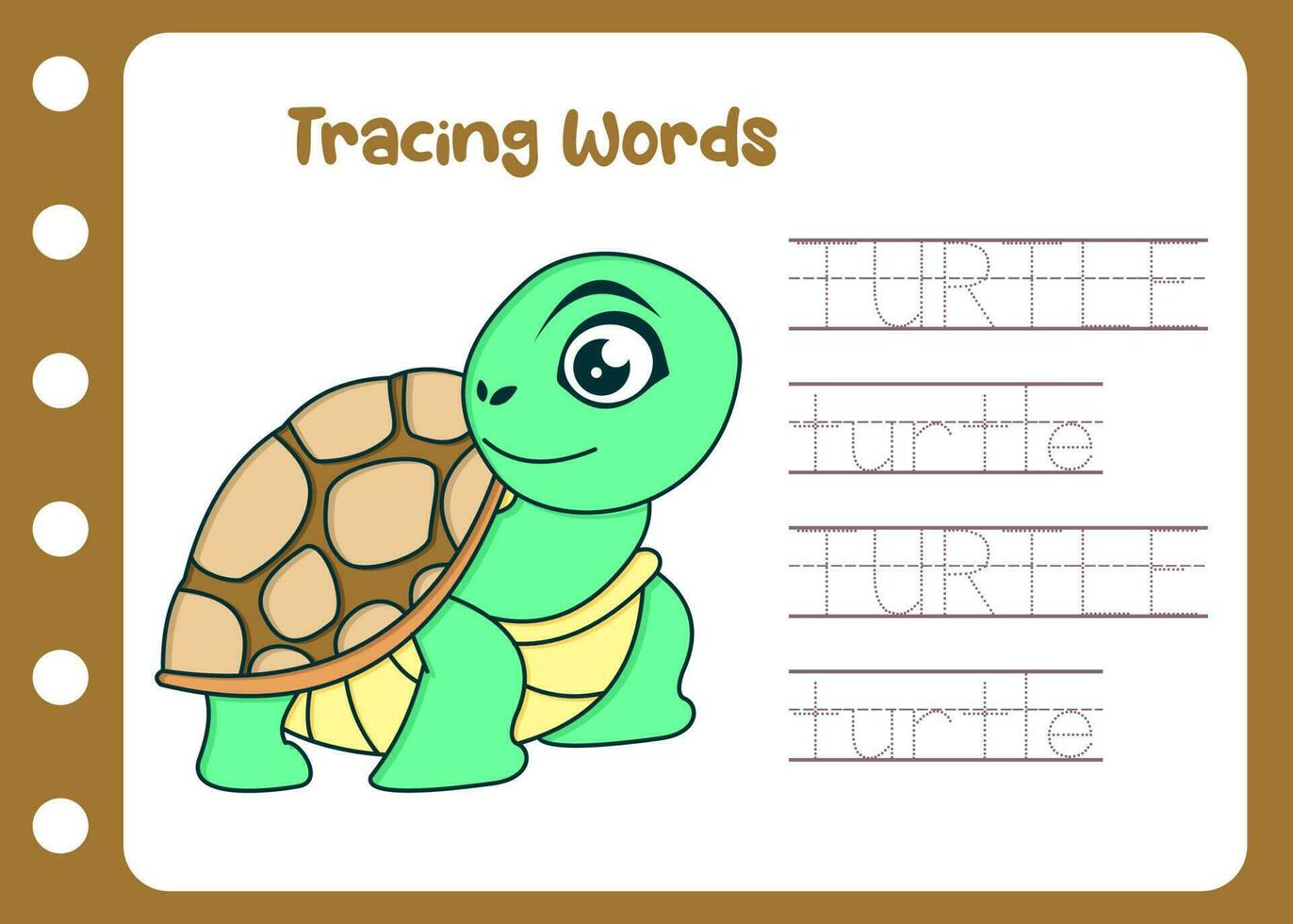traceren de woord van schattig schildpad. kind aan het leren alfabet vector