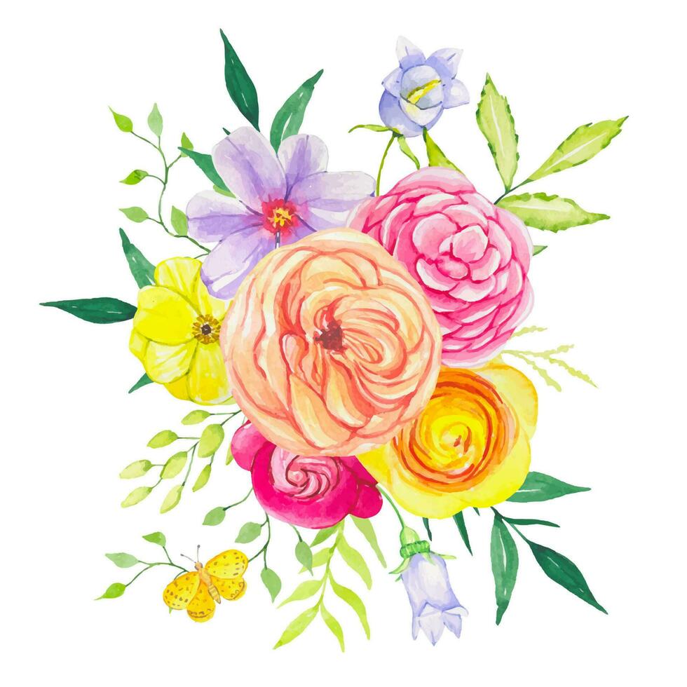 bloemen waterverf samenstelling van helder bloemen. zomer helder boeket vector