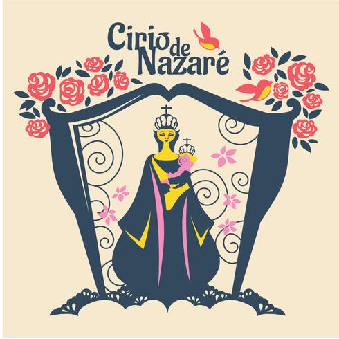 Platte illustratie van onze lieve vrouw van Nazareth of Cirio de Nazare vector